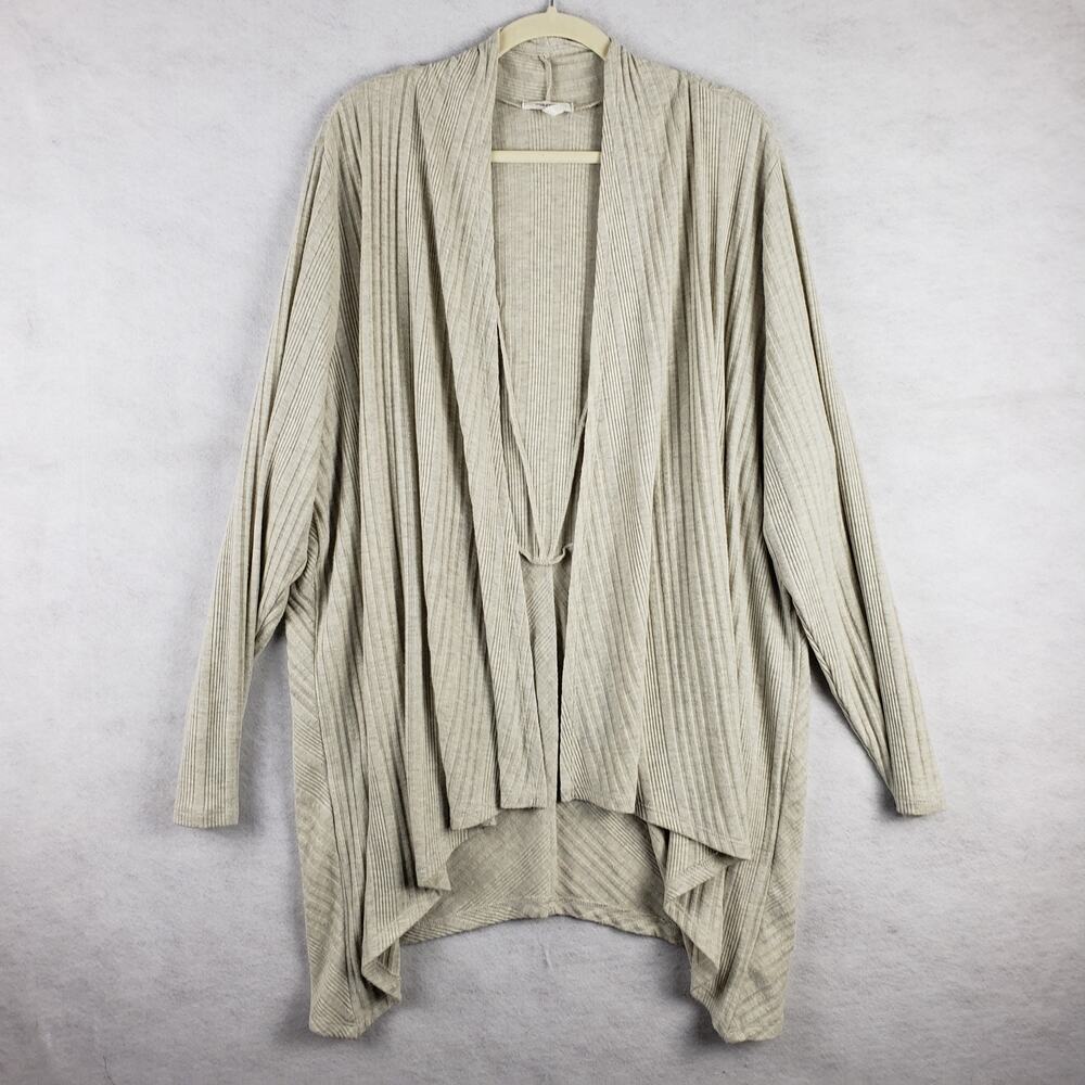 Maurices Women's 2X Lagenlook Asymmetrical Open Cardigan Beige Neutral Casual